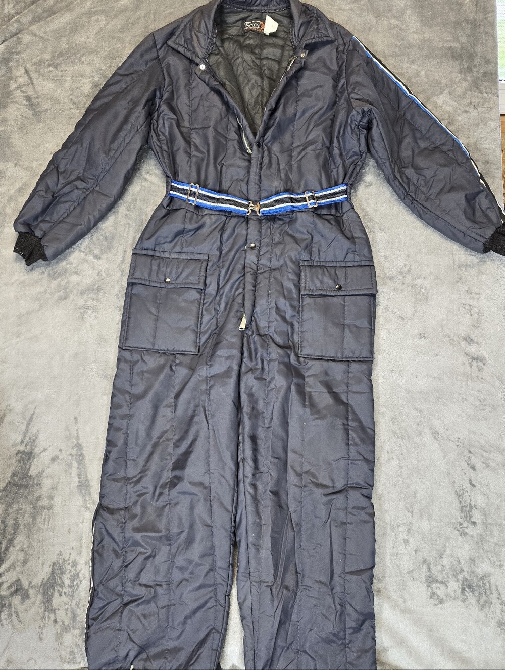 Vintage Sears Sports Center Snowmobile Suit Size Large Snow Suit Ski Black